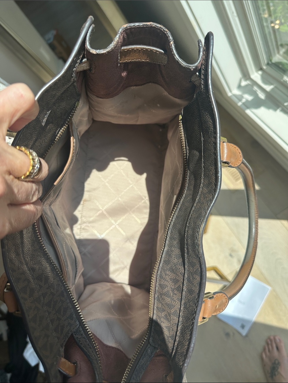 Michael Kors Brown Logo Tote with Tan Leather Accents and Gold Hardware - Picture 6 of 8